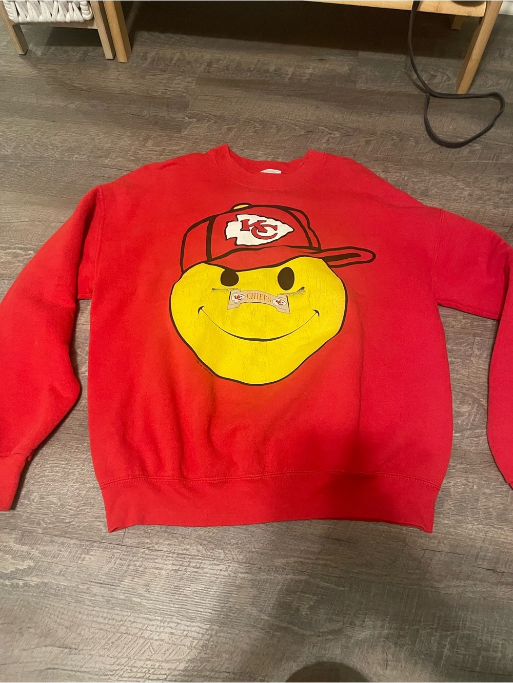 Vintage Red Smiley Face Kansas City Chiefs Crewneck Sweatshirt